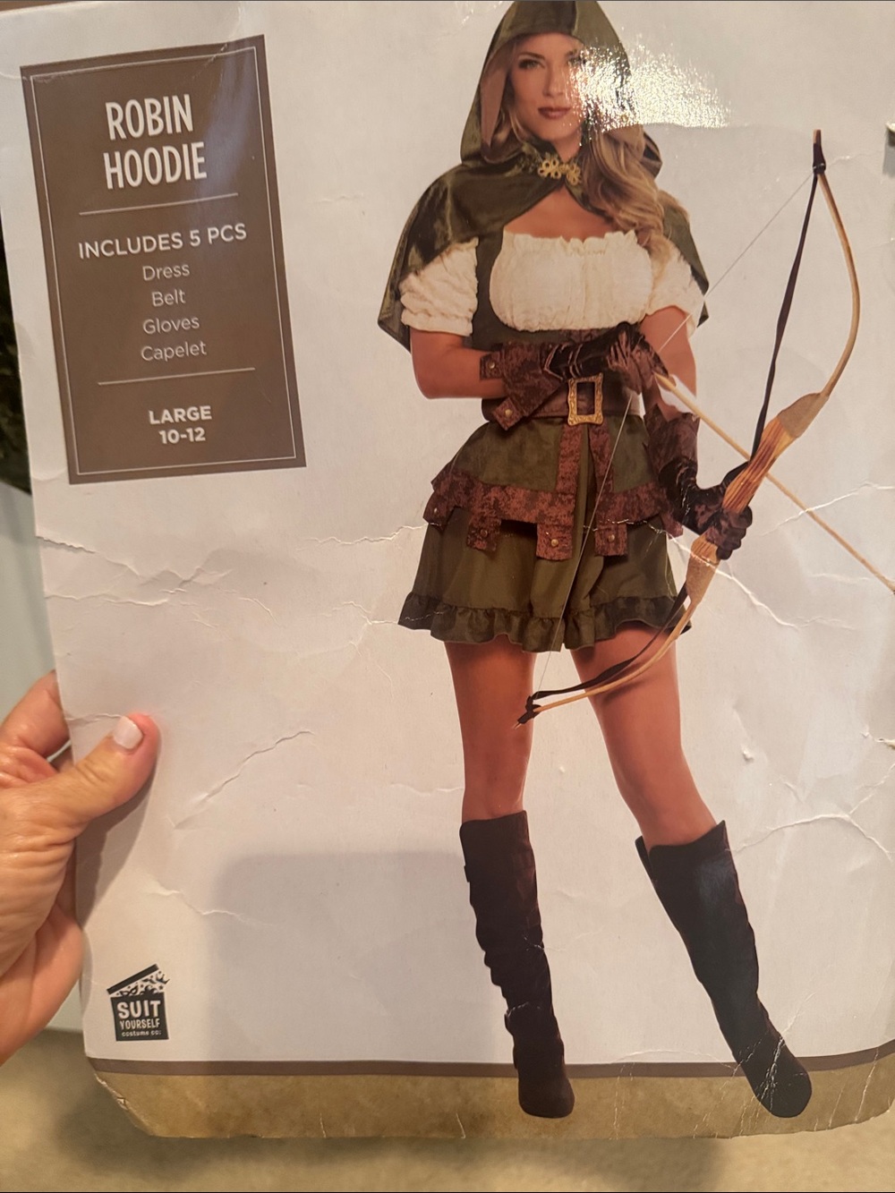 Women's Robin Hood Green/cream Costume with Hooded Capelet